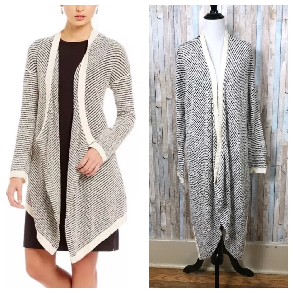 Eileen Fisher S Longline Organic Cotton Boucle Stripe Cascade Cardigan